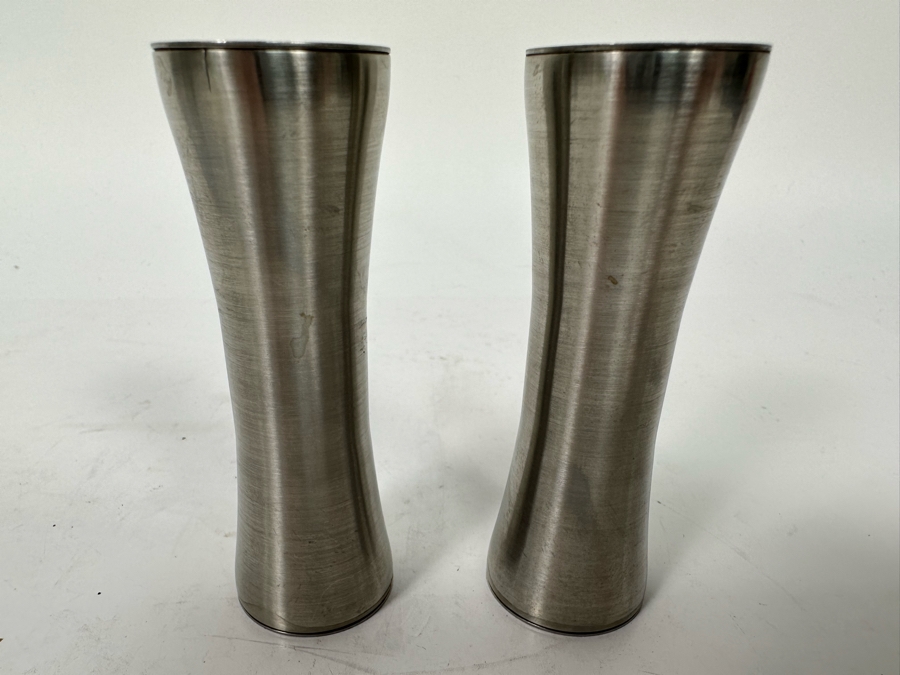Pair Of Mid-Century Modern Stainless Steel Salt & Pepper Shakers By Foley 3.25H [Photo 4]