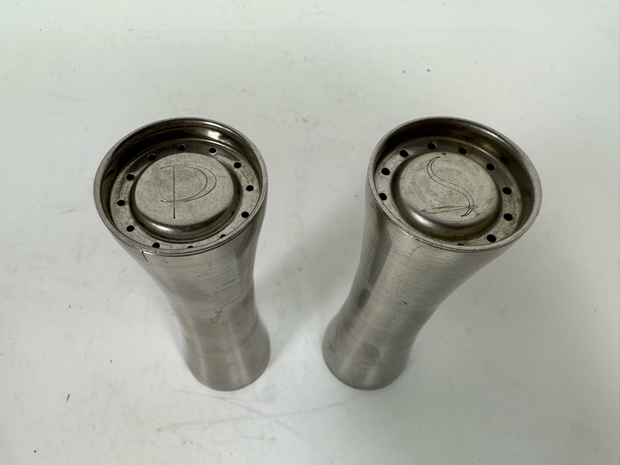 Pair Of Mid-Century Modern Stainless Steel Salt & Pepper Shakers By Foley 3.25H [Photo 5]