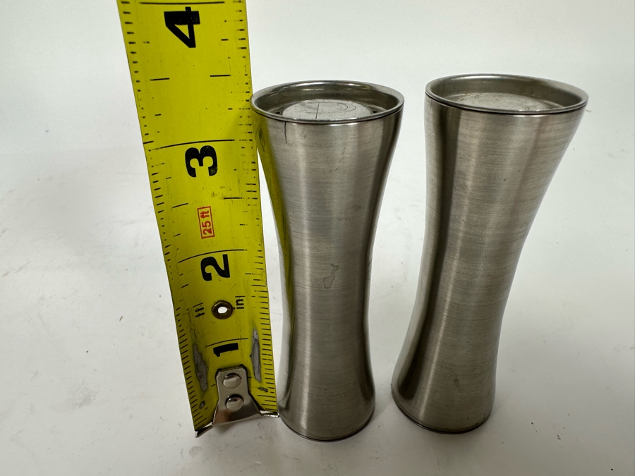 Pair Of Mid-Century Modern Stainless Steel Salt & Pepper Shakers By Foley 3.25H [Photo 7]