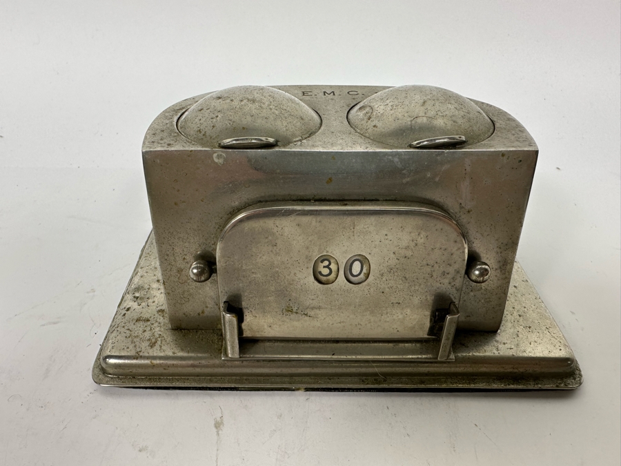 Vintage Art Deco English Double Inkwell With Adjustable Calendar Day Desk Set Signed English Make 6W X 3.5D X 2.5H [Photo 3]