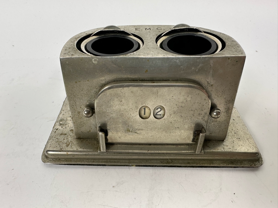 Vintage Art Deco English Double Inkwell With Adjustable Calendar Day Desk Set Signed English Make 6W X 3.5D X 2.5H [Photo 11]