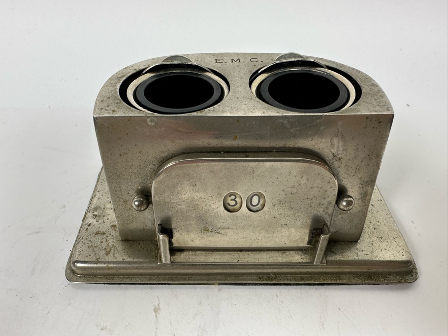 Vintage Art Deco English Double Inkwell With Adjustable Calendar Day Desk Set Signed English Make 6W X 3.5D X 2.5H [Photo 6]