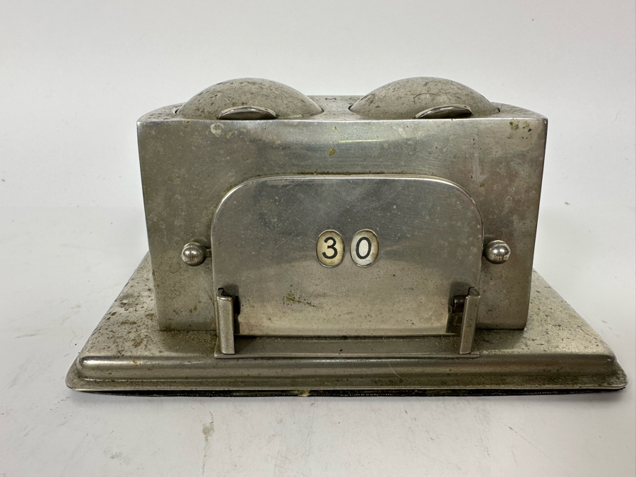 Vintage Art Deco English Double Inkwell With Adjustable Calendar Day Desk Set Signed English Make 6W X 3.5D X 2.5H [Photo 5]