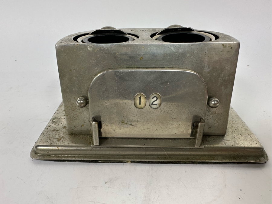 Vintage Art Deco English Double Inkwell With Adjustable Calendar Day Desk Set Signed English Make 6W X 3.5D X 2.5H [Photo 10]