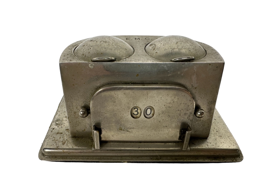 Vintage Art Deco English Double Inkwell With Adjustable Calendar Day Desk Set Signed English Make 6W X 3.5D X 2.5H [Photo 2]