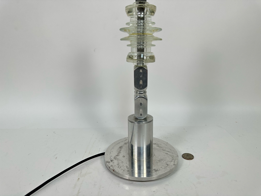 Vintage Art Deco Aluminum And Glass Insulator Table Lamp Without Shade 15H [Photo 4]