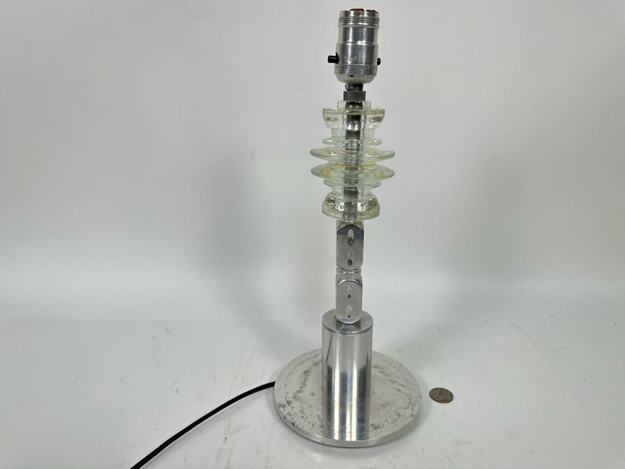 Vintage Art Deco Aluminum And Glass Insulator Table Lamp Without Shade 15H [Photo 2]