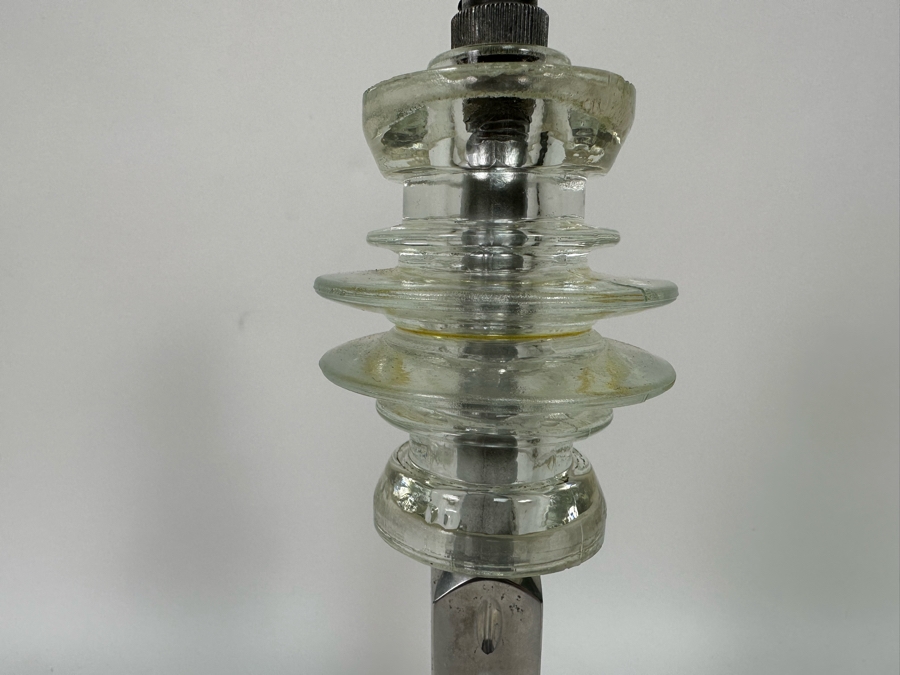 Vintage Art Deco Aluminum And Glass Insulator Table Lamp Without Shade 15H [Photo 5]