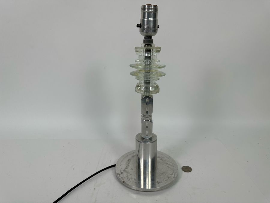 Vintage Art Deco Aluminum And Glass Insulator Table Lamp Without Shade 15H [Photo 3]