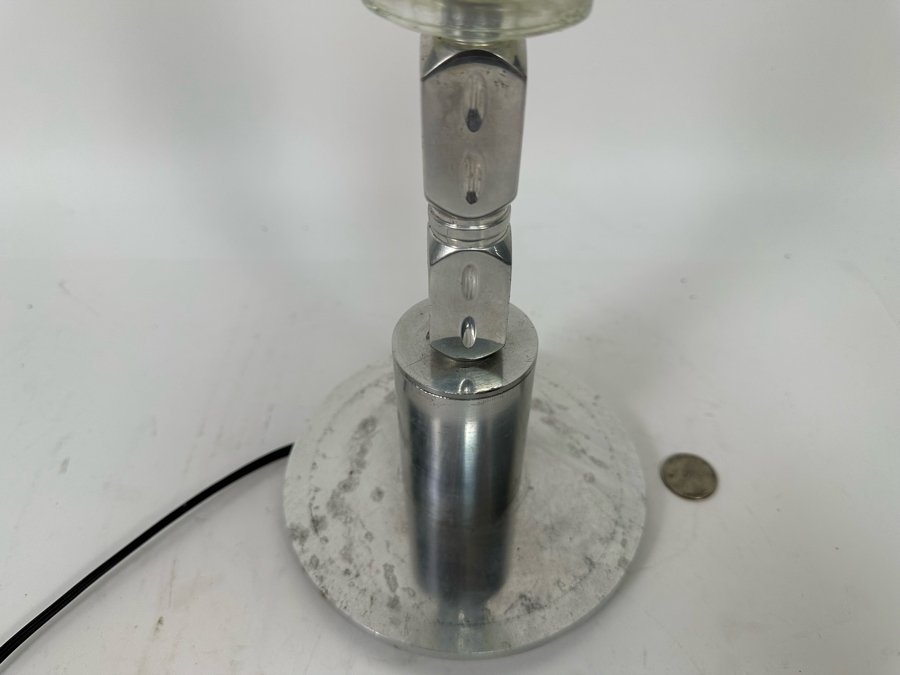 Vintage Art Deco Aluminum And Glass Insulator Table Lamp Without Shade 15H [Photo 6]