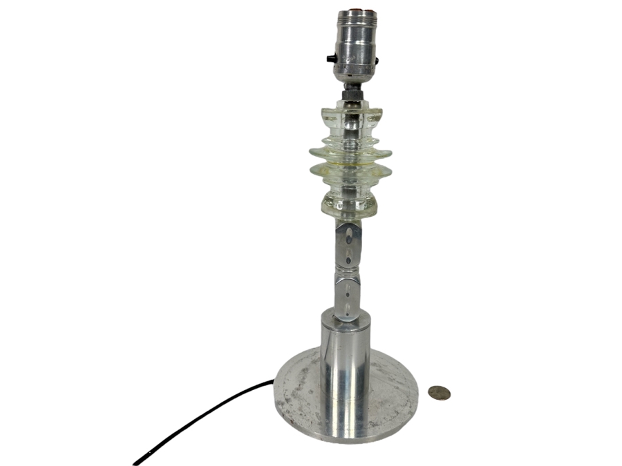 Vintage Art Deco Aluminum And Glass Insulator Table Lamp Without Shade 15H [Photo 1]
