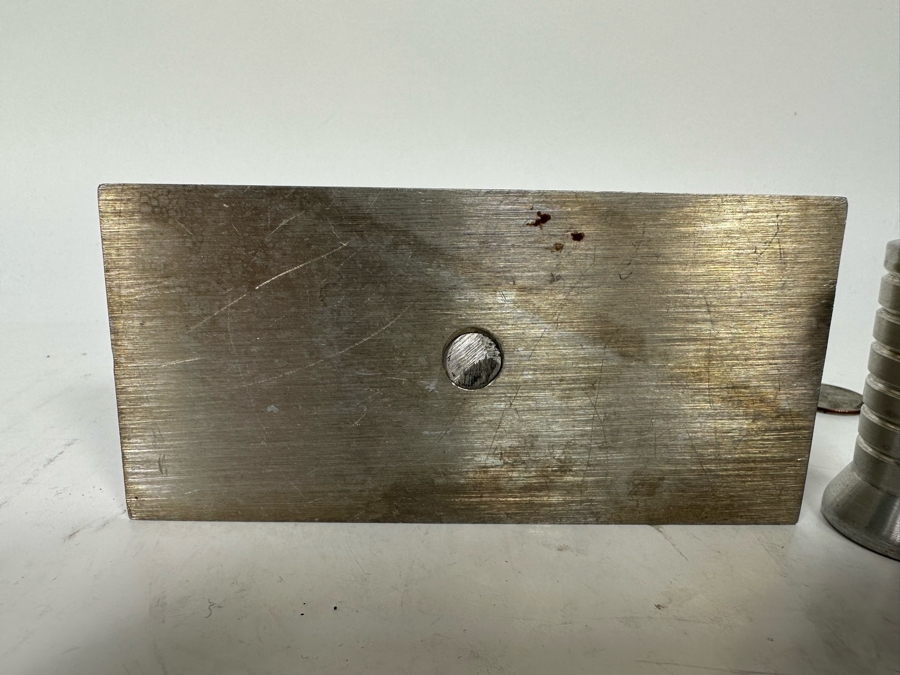 Vintage Art Deco Aluminum Salt & Pepper Shakers With Carrier 5W X 2.5D X 5.5H [Photo 6]