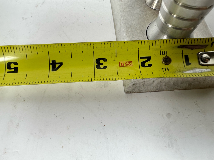 Vintage Art Deco Aluminum Salt & Pepper Shakers With Carrier 5W X 2.5D X 5.5H [Photo 9]