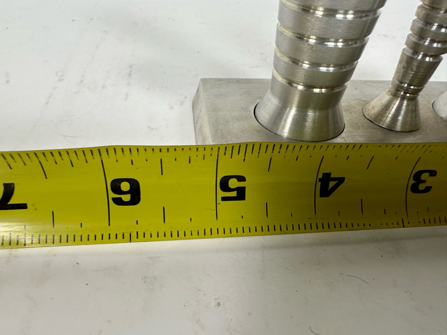 Vintage Art Deco Aluminum Salt & Pepper Shakers With Carrier 5W X 2.5D X 5.5H [Photo 8]