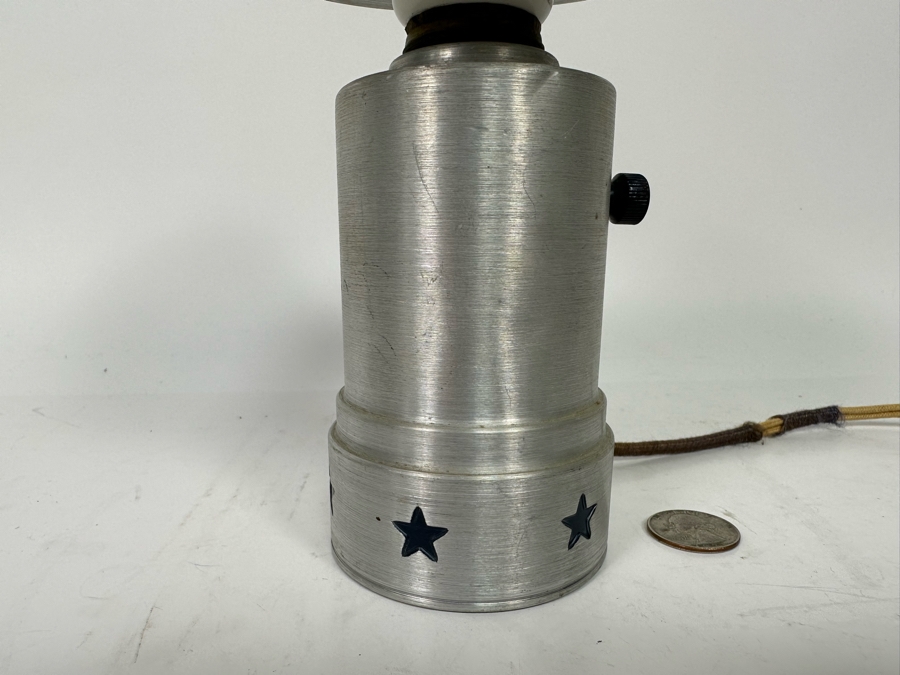 Vintage Art Deco Aluminum Metal Lamp With Stars And Metal Shade 9H [Photo 5]