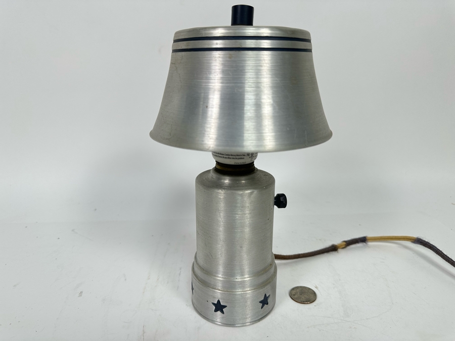 Vintage Art Deco Aluminum Metal Lamp With Stars And Metal Shade 9H [Photo 2]