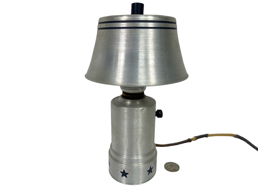 Vintage Art Deco Aluminum Metal Lamp With Stars And Metal Shade 9H [Photo 1]