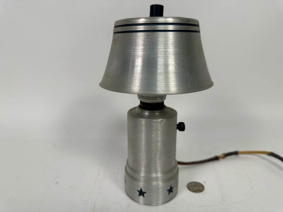 Vintage Art Deco Aluminum Metal Lamp With Stars And Metal Shade 9H [Photo 4]