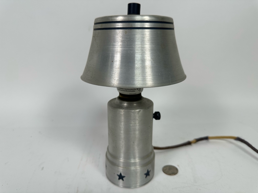 Vintage Art Deco Aluminum Metal Lamp With Stars And Metal Shade 9H [Photo 3]