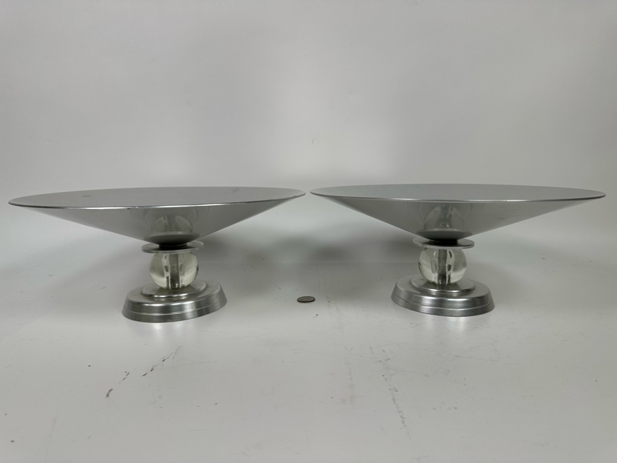 Lurelle Guild For Kensington Stratford Compote Centerpiece Bowls Aluminum & Glass Featured In The Metropolitan Museum Of Art, A Pair 13.5W X 5.5H [Photo 4]