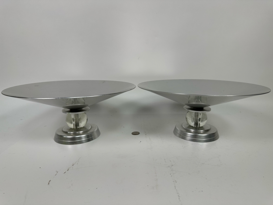 Lurelle Guild For Kensington Stratford Compote Centerpiece Bowls Aluminum & Glass Featured In The Metropolitan Museum Of Art, A Pair 13.5W X 5.5H [Photo 3]