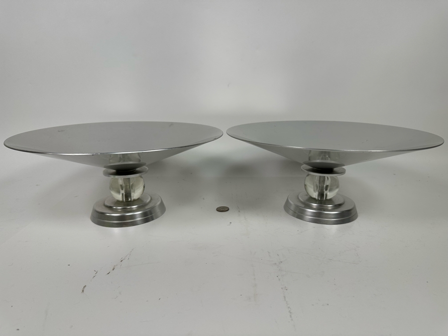 Lurelle Guild For Kensington Stratford Compote Centerpiece Bowls Aluminum & Glass Featured In The Metropolitan Museum Of Art, A Pair 13.5W X 5.5H [Photo 2]