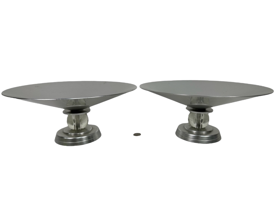 Lurelle Guild For Kensington Stratford Compote Centerpiece Bowls Aluminum & Glass Featured In The Metropolitan Museum Of Art, A Pair 13.5W X 5.5H [Photo 1]