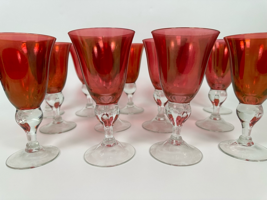 13 Ruby Red Stemware Glasses 6 3/4H [Photo 1]