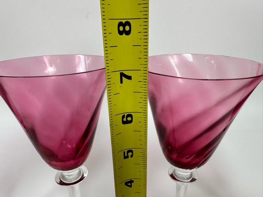 4 Ruby Pink Swirl Crystal Wine Stemware Glasses 7H [Photo 4]