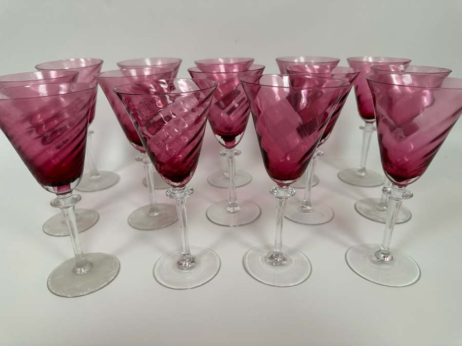 14 Ruby Pink Swirl Crystal Wine Stemware Glasses [Photo 1]