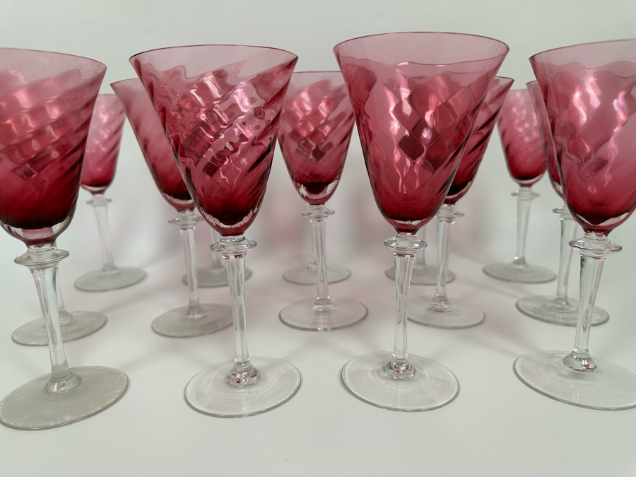 14 Ruby Pink Swirl Crystal Wine Stemware Glasses [Photo 3]