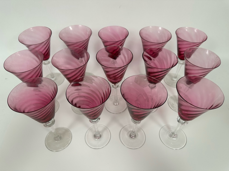 14 Ruby Pink Swirl Crystal Wine Stemware Glasses [Photo 8]