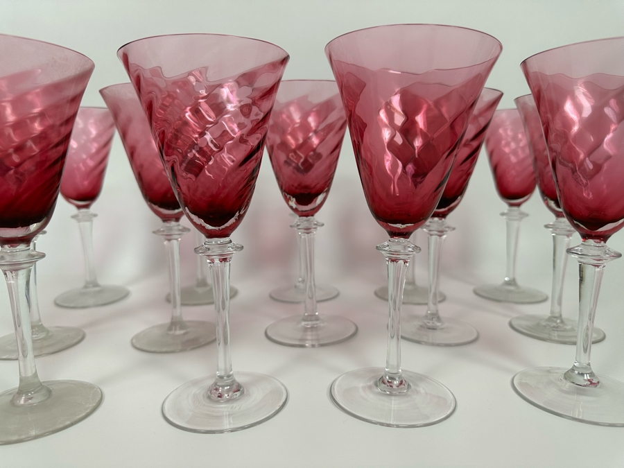 14 Ruby Pink Swirl Crystal Wine Stemware Glasses [Photo 4]