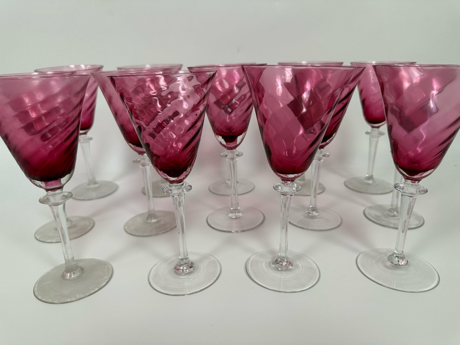 14 Ruby Pink Swirl Crystal Wine Stemware Glasses [Photo 2]