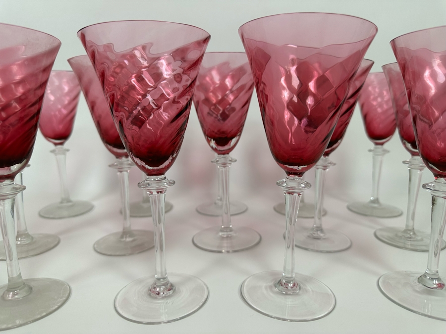 14 Ruby Pink Swirl Crystal Wine Stemware Glasses [Photo 5]