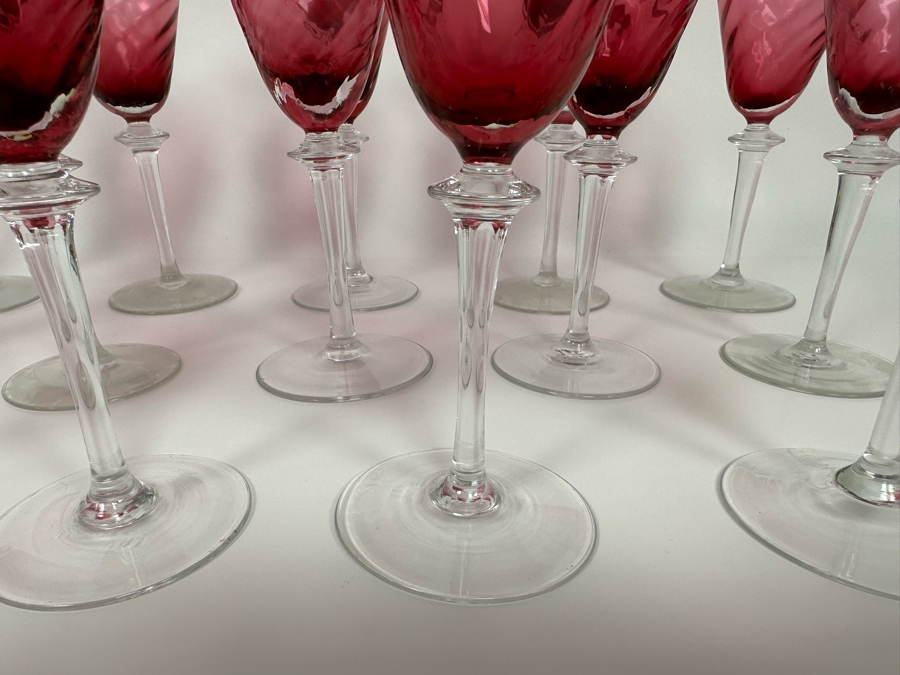 14 Ruby Pink Swirl Crystal Wine Stemware Glasses [Photo 7]