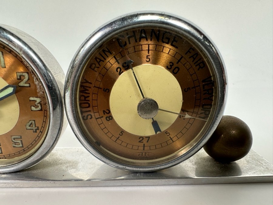 Vintage Art Deco Desk Clock (Not Working) And Weather Barometer Originally Owned By Joan Crawford (Client Did Makeup For Joan Crawford And She Gifted It Directly To Client) 6W X 1D X 2H [Photo 5]