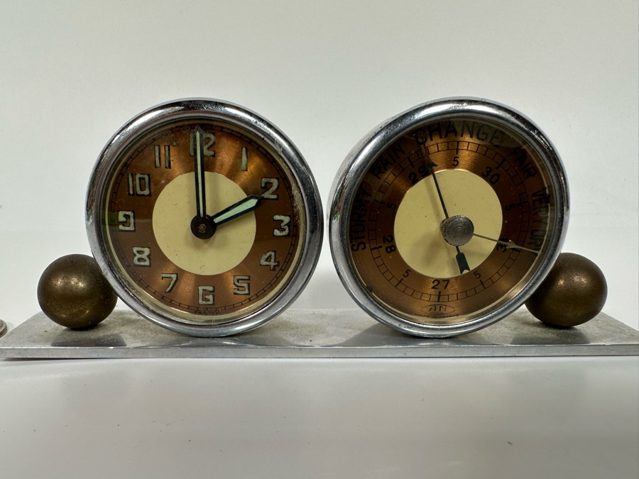 Vintage Art Deco Desk Clock (Not Working) And Weather Barometer Originally Owned By Joan Crawford (Client Did Makeup For Joan Crawford And She Gifted It Directly To Client) 6W X 1D X 2H [Photo 3]