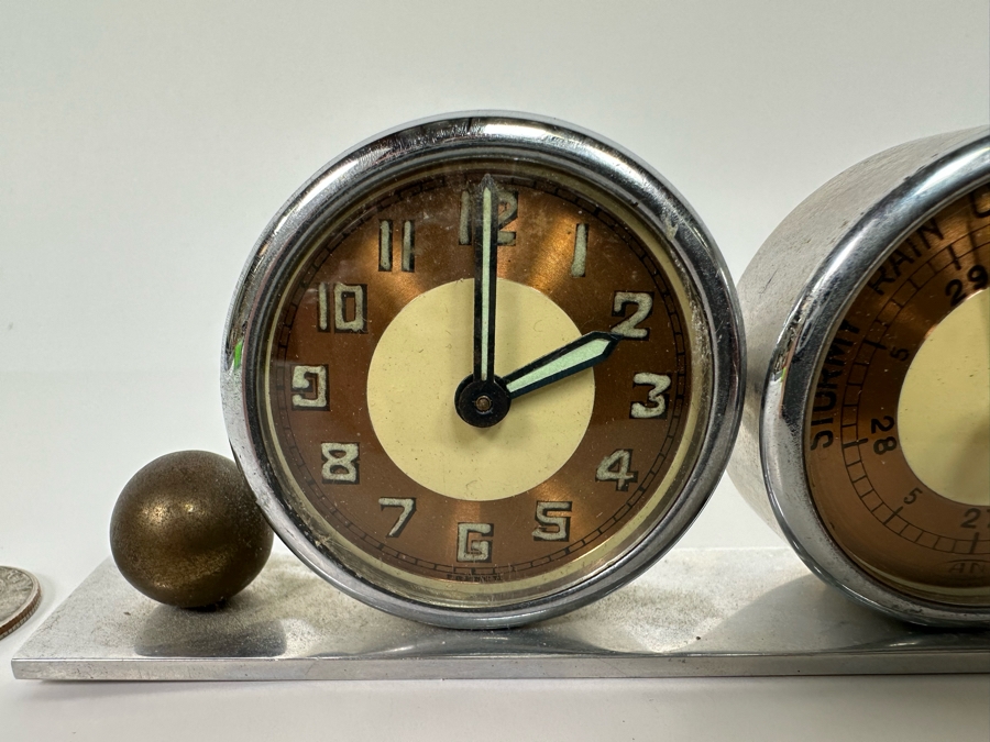 Vintage Art Deco Desk Clock (Not Working) And Weather Barometer Originally Owned By Joan Crawford (Client Did Makeup For Joan Crawford And She Gifted It Directly To Client) 6W X 1D X 2H [Photo 4]