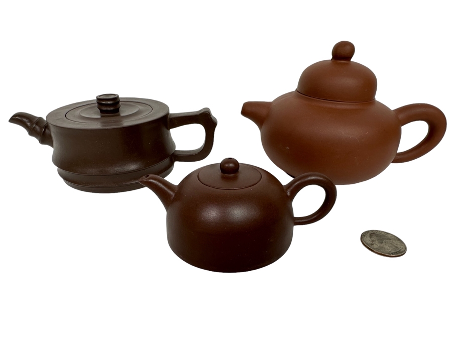 (3) Signed Vintage Chinese Clay Teapots [Photo 1]