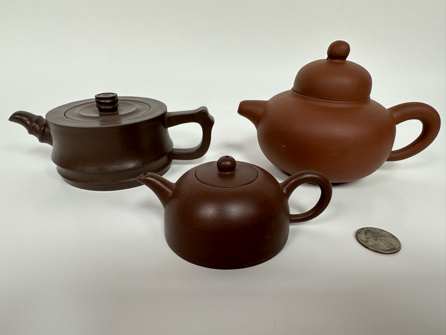 (3) Signed Vintage Chinese Clay Teapots [Photo 3]