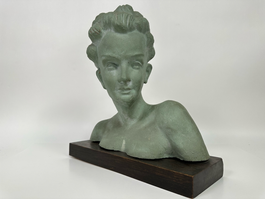 Original Vintage Art Deco Painted Terracotta Female Bust Sculpture Signed Patrik 15W X 5.5D X 14H [Photo 2]