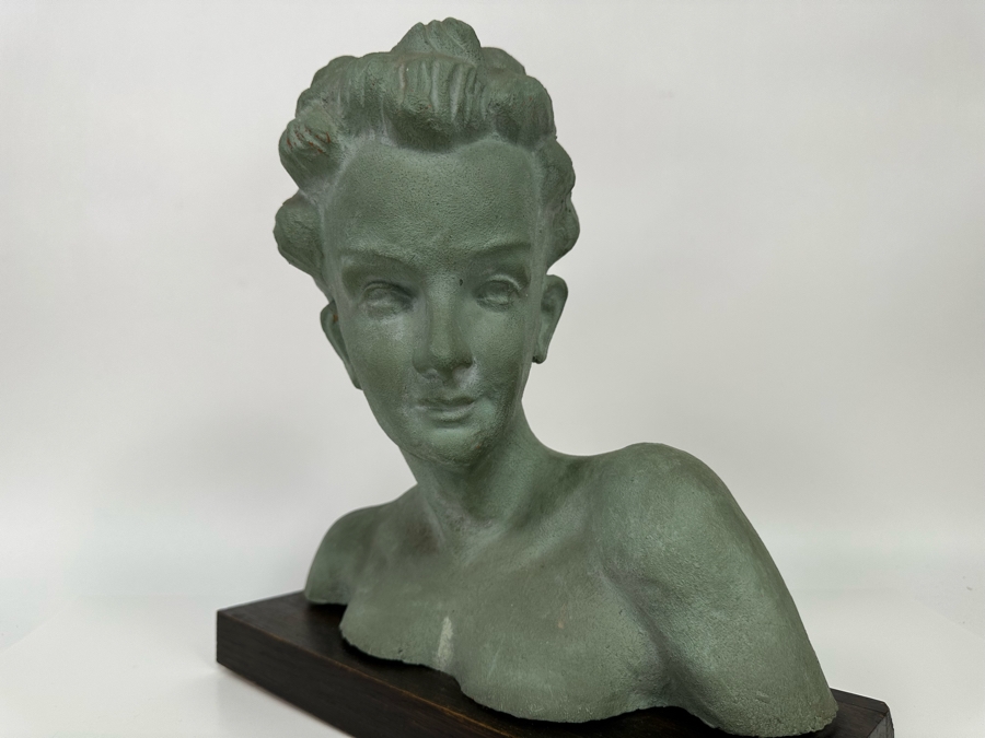 Original Vintage Art Deco Painted Terracotta Female Bust Sculpture Signed Patrik 15W X 5.5D X 14H [Photo 6]