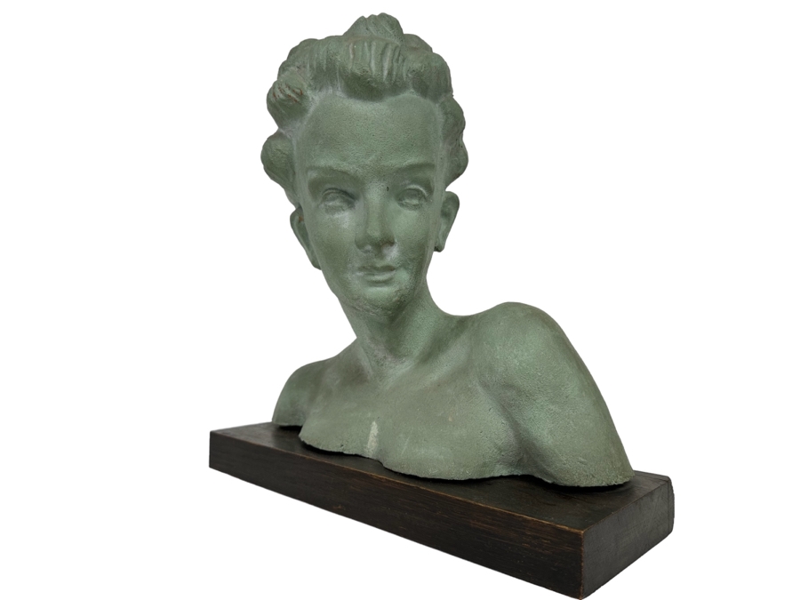Original Vintage Art Deco Painted Terracotta Female Bust Sculpture Signed Patrik 15W X 5.5D X 14H [Photo 1]