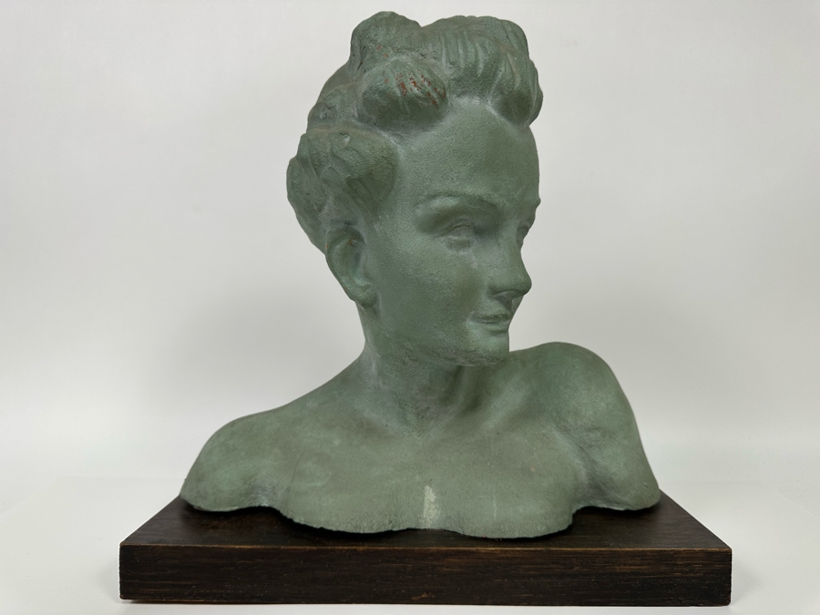 Original Vintage Art Deco Painted Terracotta Female Bust Sculpture Signed Patrik 15W X 5.5D X 14H [Photo 3]