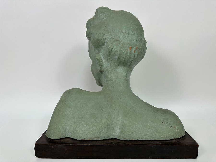 Original Vintage Art Deco Painted Terracotta Female Bust Sculpture Signed Patrik 15W X 5.5D X 14H [Photo 8]