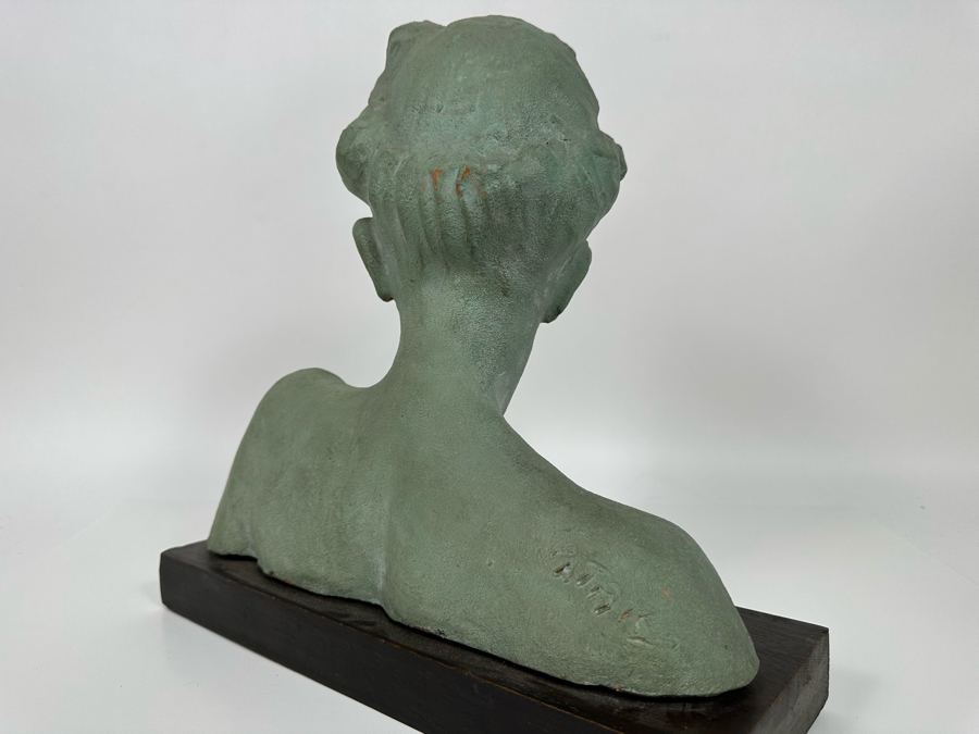 Original Vintage Art Deco Painted Terracotta Female Bust Sculpture Signed Patrik 15W X 5.5D X 14H [Photo 16]