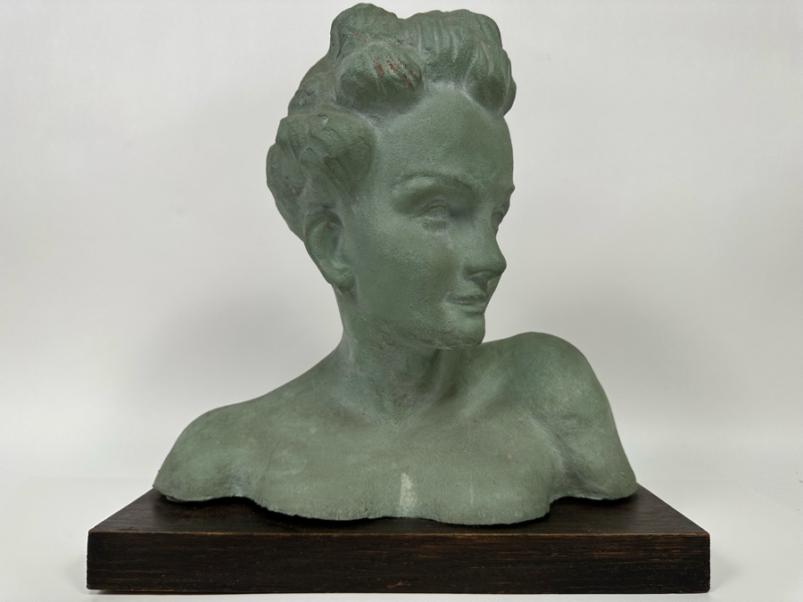 Original Vintage Art Deco Painted Terracotta Female Bust Sculpture Signed Patrik 15W X 5.5D X 14H [Photo 5]