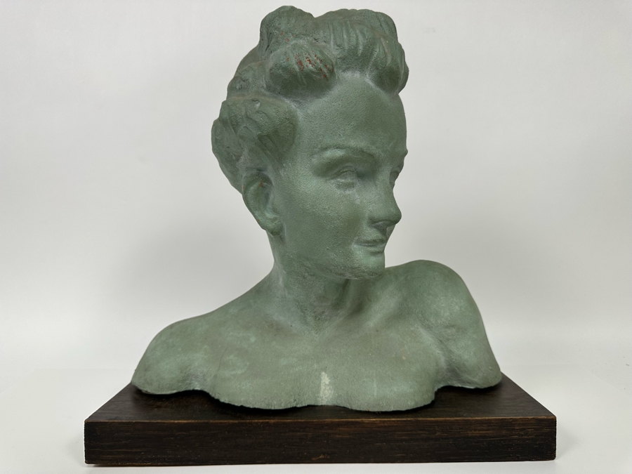 Original Vintage Art Deco Painted Terracotta Female Bust Sculpture Signed Patrik 15W X 5.5D X 14H [Photo 4]