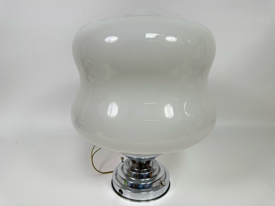 Stunning Vintage Art Deco Glass Shade Chrome Light Fixture 13W X 17H [Photo 3]